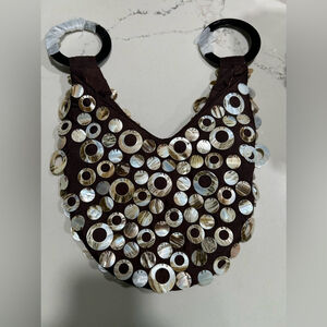 NEW Tico Shell Mother of Pearl Boho Sling Bag Wooden Handles